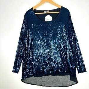 LYNN Ritchie Artsy Embellished Sequins Velvet Party Cocktail Lined Blouse Blue‎